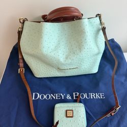 Dooney & Bourke Large Barlow W/matching Zip Around Wallet. - Aqua Ostrich 