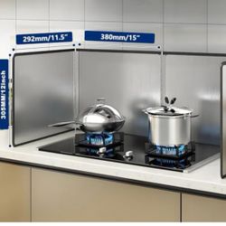 KOBSAINF 4 Sided Splatter Guard,Foldable Stainless Steel Oil Splatter Screens for Frying,Oil Splash Insulation Board,Nonstick Oil Splatter Guard Stove