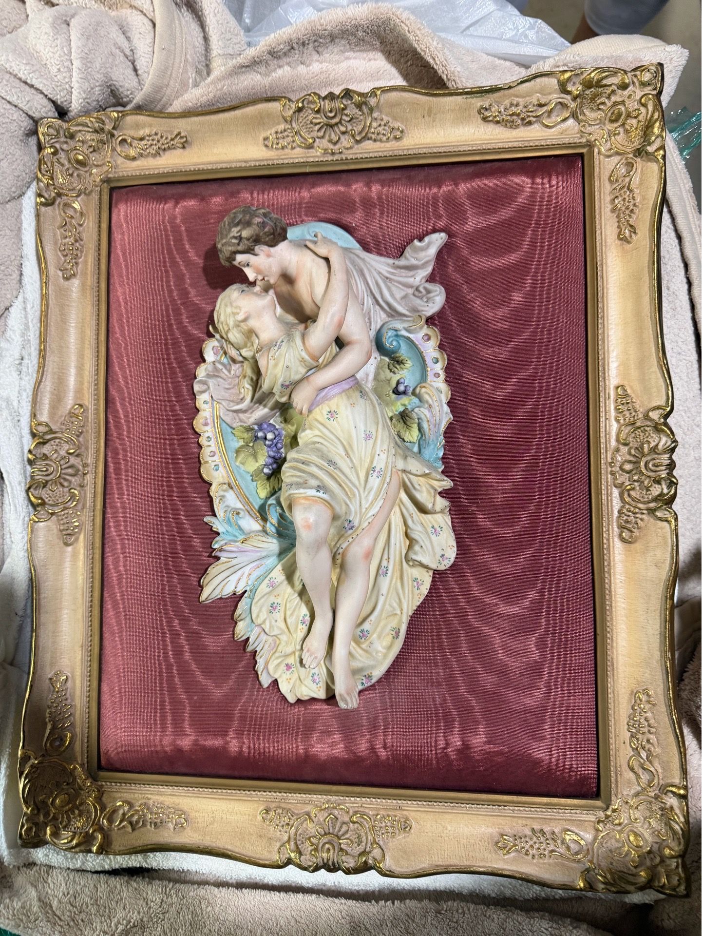 Framed Romantic Victorian style stone frame fabric
