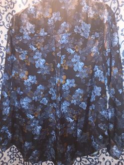 Satin Floral Print Long Sleeve Blouse Size M