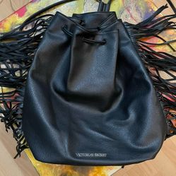 🔥  Victoria's Secret Fashion Show Black Fringe Backpack Backstage Bag Faux 🔥