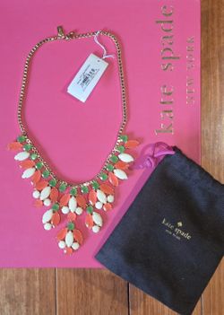 NEW Kate Spade New York Coral Pink Green MARQUEE Bib Statement Necklace