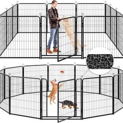 Dog Playpen Outdoor Extra Wide 12 Panels Heavy Duty Dog Fence 40" Height Anti-Rust with Doors Portable for RV Camping Yard, Total 32FT, 79 Sq.ft, Snow