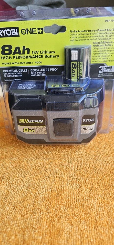 RYOBI 18V LITHIUM HIGH PERFORMANCE BATTERY AH8.0 BRAND NEW