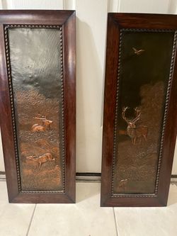 Unique Vintage Wall Hangings Pictures Copper Metal Relief Deer