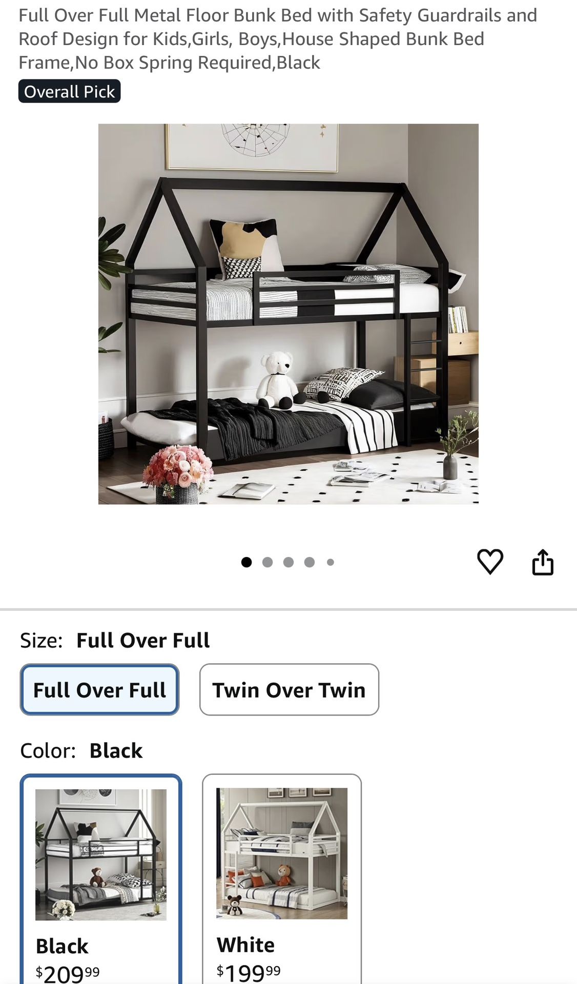 Full Over Full Black metal Bunk Bed 