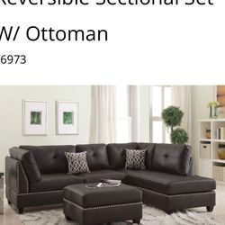 Brown, Gray, Or Black 3-pc Sectional.  
