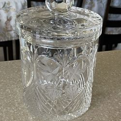 Vintage thick heavyweight crystal candy dish hearts etched strawberries