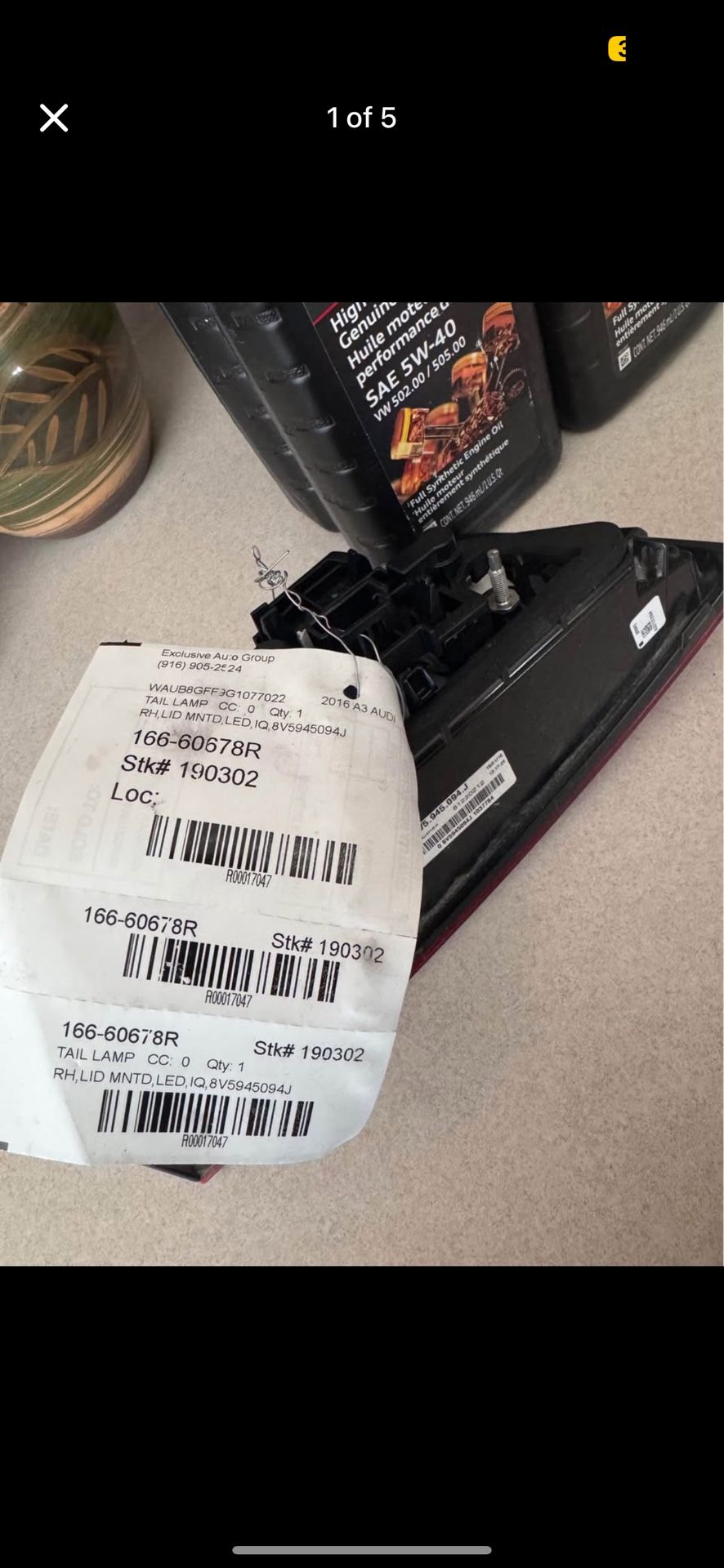 Audi Right-hand (passenger side) inner LED taillight/tail lamp