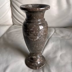 Carved Polished Gray Marble Accent Vase Natural Stone