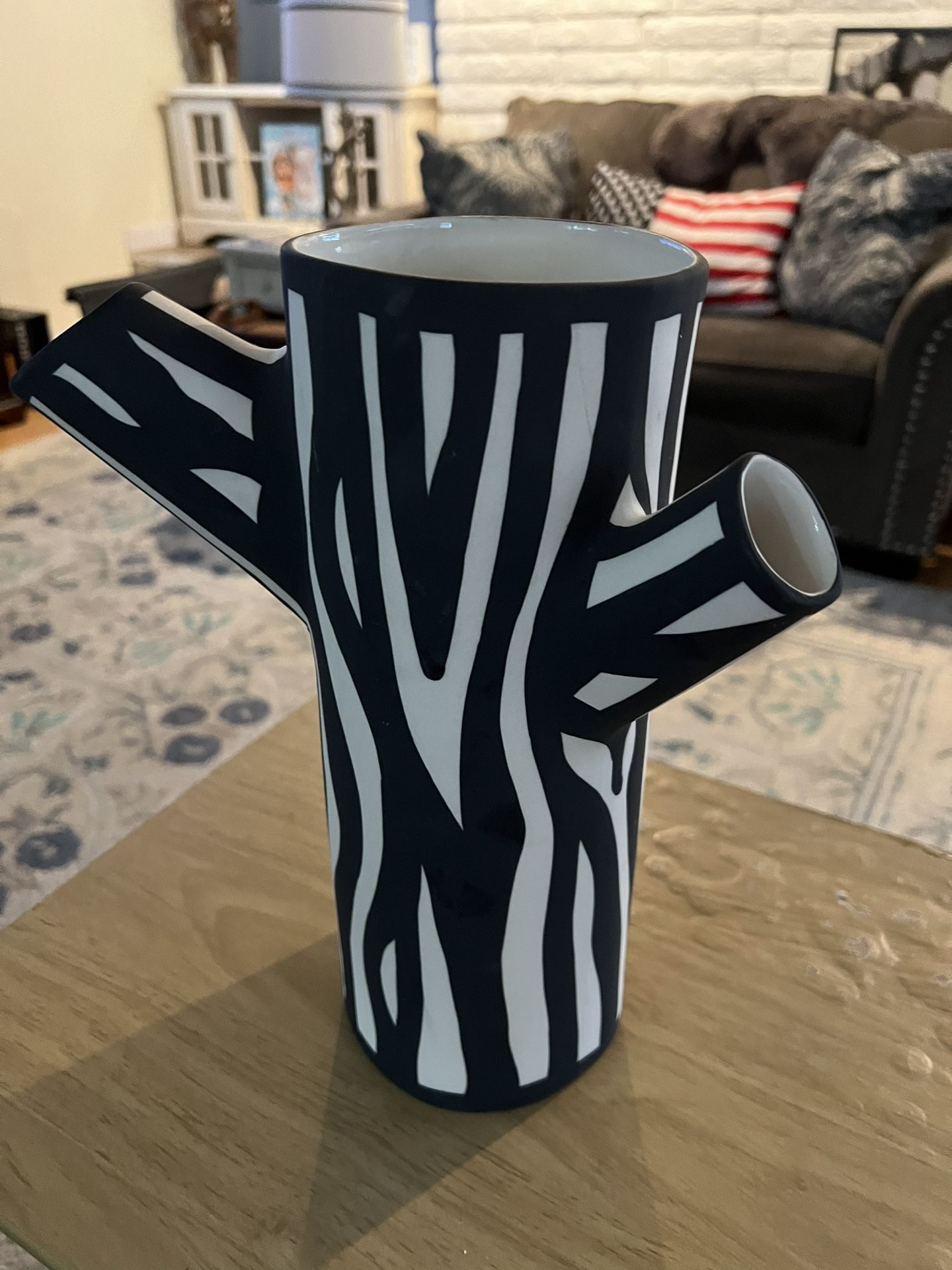 Vintage Tree Trunk Zebra Print Vase By British Artist Richard