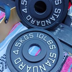 PAIR  OF  10 LB.  OLYMPIC  PLATES   •  Also  Have  45 LB.  35 LB.  25 LB.  5 LB.   PLATES   &  BARS  •  DUMBBELLS  •  KETTLEBELLS  •  BENCHES  •  BATT