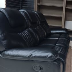 *Weekend Special*---Santiago Sleek Black Leather Reclining Sofa And Chair Sets---Delivery And Easy Financing Available👌