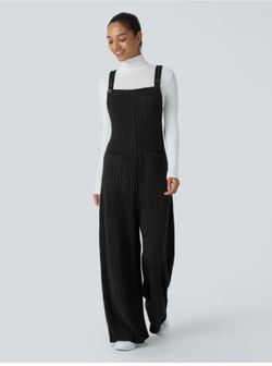 Halara Ribbed Knit Pockets Casual Wide Leg Overalls