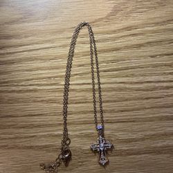 Gold Colored Jeweled Cross Necklace