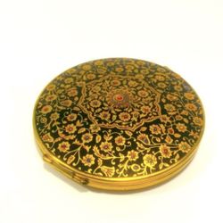 Vintage STRATTON Enamelled Gold Tone Compact Mirrors Case England 3.25”