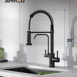 APPASO Black Kitchen Faucet with Drinking Water Faucet, 3 in 1 Pull Down Faucet with Purfied Water Faucet, Single-Handle High Arc Kitchen Water Filter
