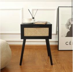 Black and Rattan Night Stand