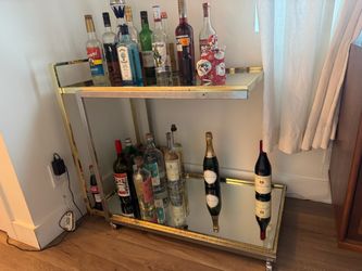 Mid-Century Modern Two-Tier Mixed Metal Bar Cart