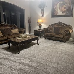 Brown Furniture Set With And Tables And Coffee Table