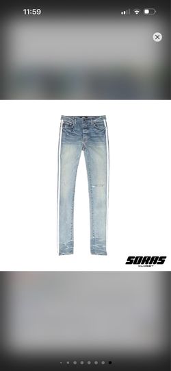 Amiri Mx1 Flocked Track Skinny Jeans Clay Indigo