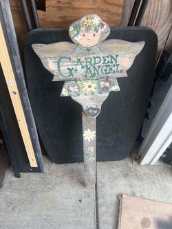 Wooden Garden Angel Yard Stake Sign