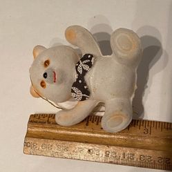 VTG Set of 3 Flocked white Christmas Ornaments 3" a bear and two houses