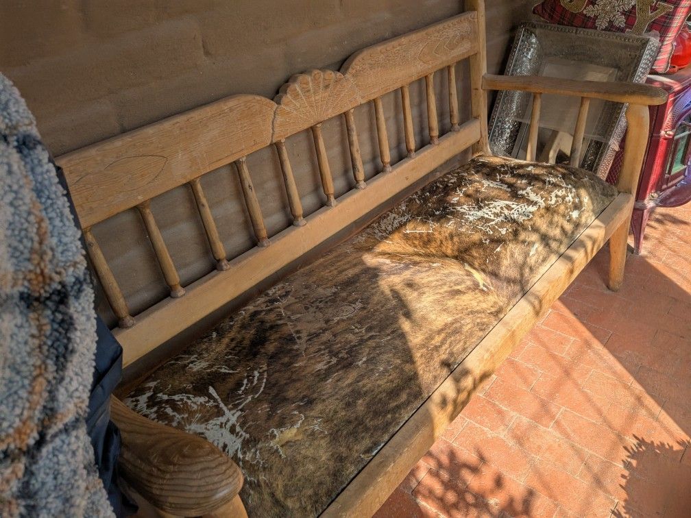 Gorgeous Wood Framed Bench With Cowhide Seat A Little Worn