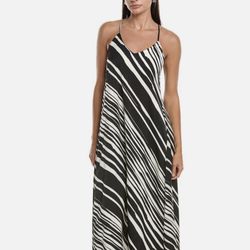 Brand New Woman’s Nicole Miller brand Black and White Striped Maxi Dress Up For Sale 