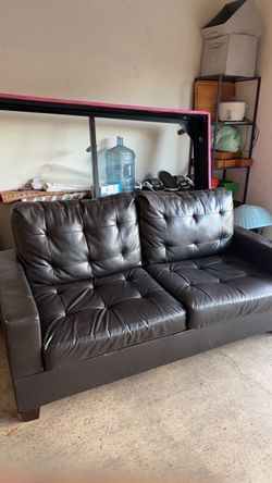 Dark Brown Tufted Faux Leather Sofa