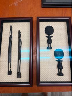 Set of 2 Framed African Wood Carving Wall Art – Glass Front Frames – 11” x 21.5”