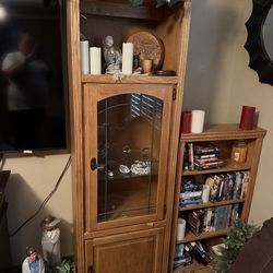 Tall wooden glass front unit x2