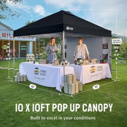 Canopy Tent, 10 x 10 Foot Portable Pop Up Outdoor shelter , Push Center Lock, UV Protection, and Carry Bag, Black