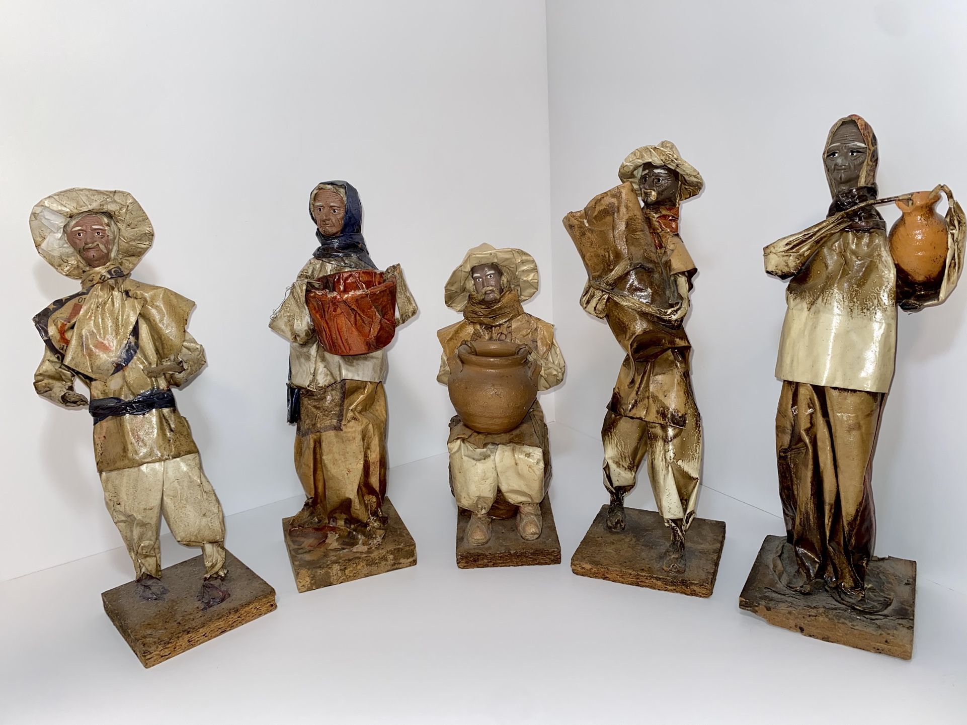 Mexican Folk Art Tall Vintage Village People Paper Mache Figures Dolls Lot RARE