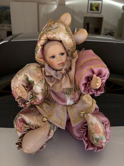Porcelain Jester Clown Collectible Doll