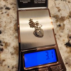 Womens Gold Necklace With Invisible Set Heart Charm With Round Stone Bezel