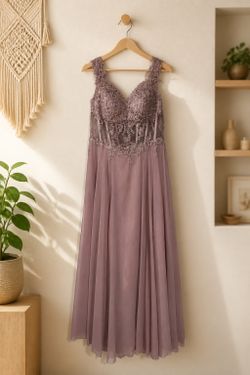 Elegant mauve lace maxi dress