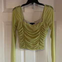 Forever 21 Lime Green Ruched Top Size L Juniors 