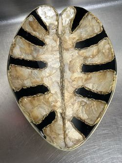 Capiz Shell Black and Ivory Decorative Bowl 11in x 7 in. - NWOT