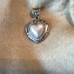 Bali Legacy White Mabe  pearl 14mm Heart pendent In Sterling Silver 
