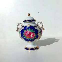 Rare Vintage Ceramic sugar bowl dish rose floral design