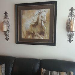 Horse Picture And Metal Candle Holder