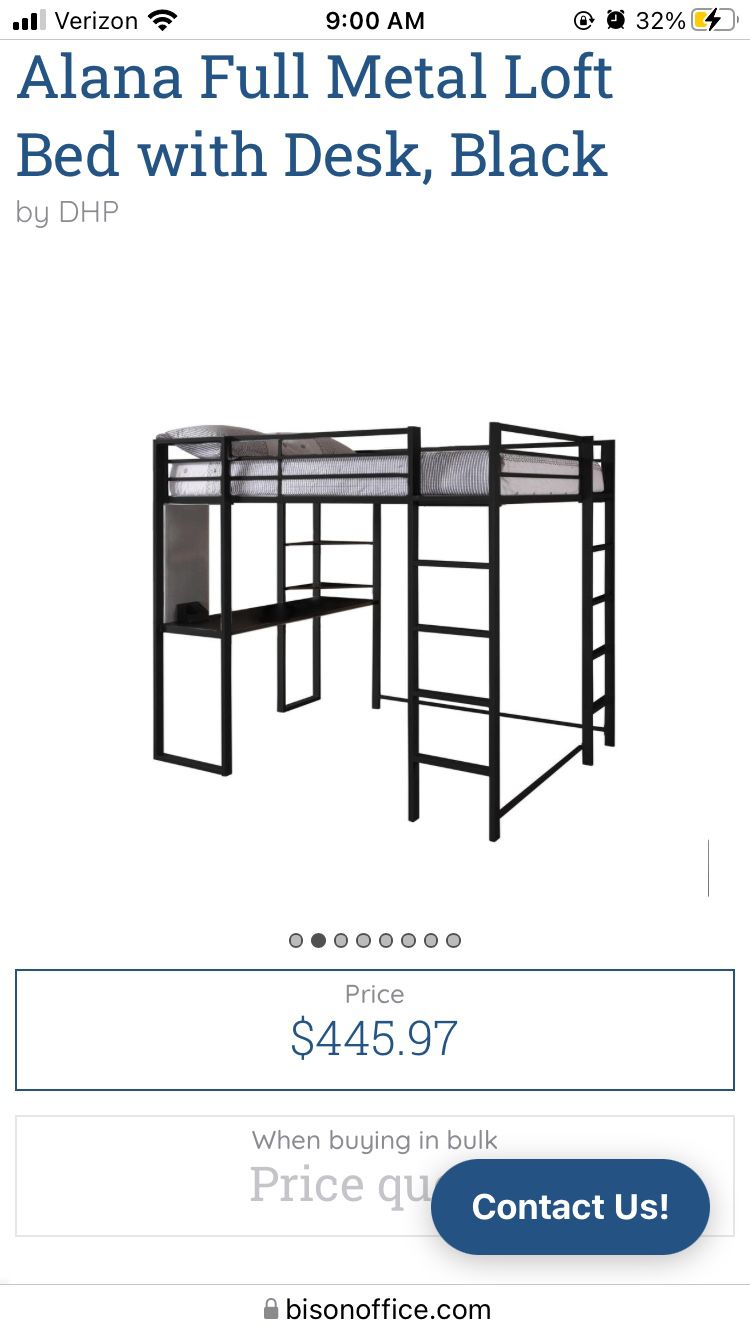 Full Size Loft Bed With Desktop And 2 Shelves 2 Ladders Black Metal