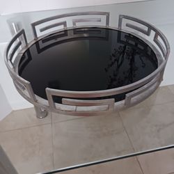 Large Black Glass Greek Key Tray