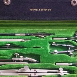 Vintage Keuffel & Esser 10 Piece Compass Drafting Tool Set  Made In Germany 
