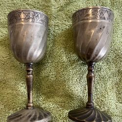 “RARE BRASS KIDDISH JEWISH WINE GOBLETS 