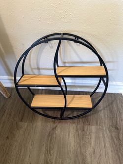Round Metal and Wood Wall Shelf