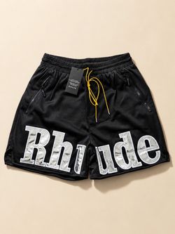 Rhude Black Mesh Basketball Shorts – Silver Rhude Logo – Size M