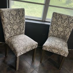 2 Upholstered Dining Chairs / Accent Chairs – Gray Pattern – Good Condition
