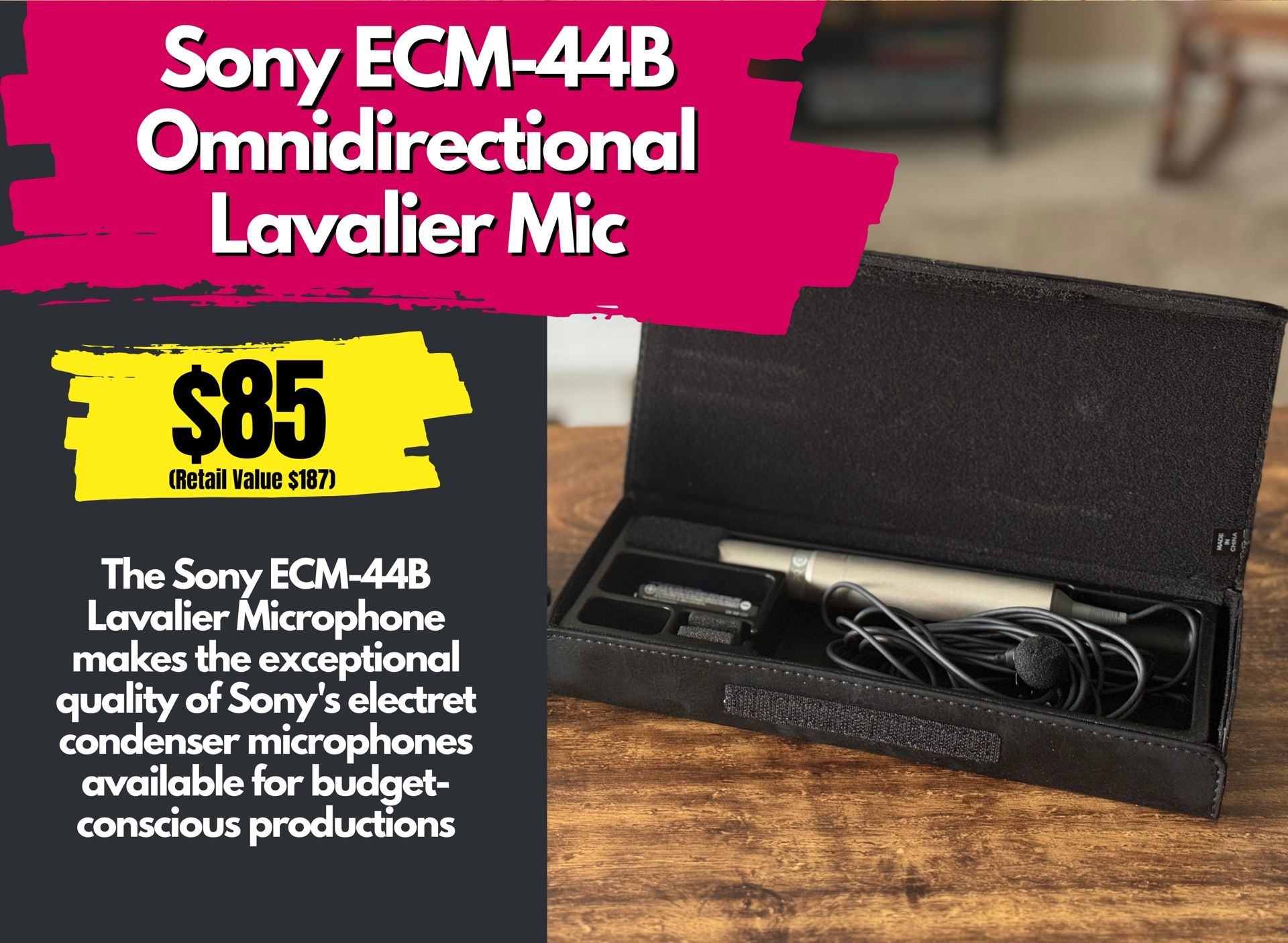 Sony ECM-44B Omnidirectional Lavalier Mic — Barely Used